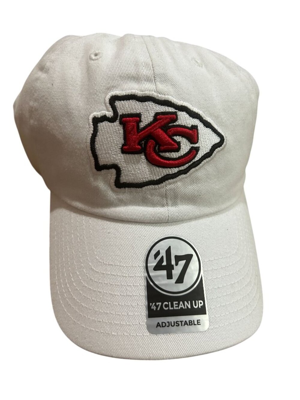 NWT Kansas City Chiefs 47 Clean Up White Adjustable Hat NFL Logo OSFA